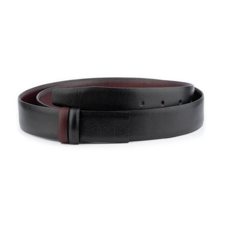 reversible black burgundy belt leather strap 1 REVSMO35CUTBLA