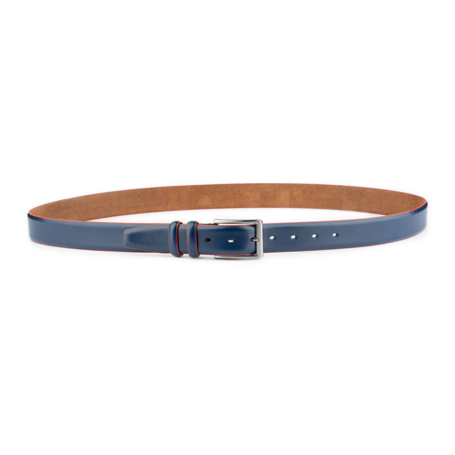 stylish mens blue leather belt with red stitching 2