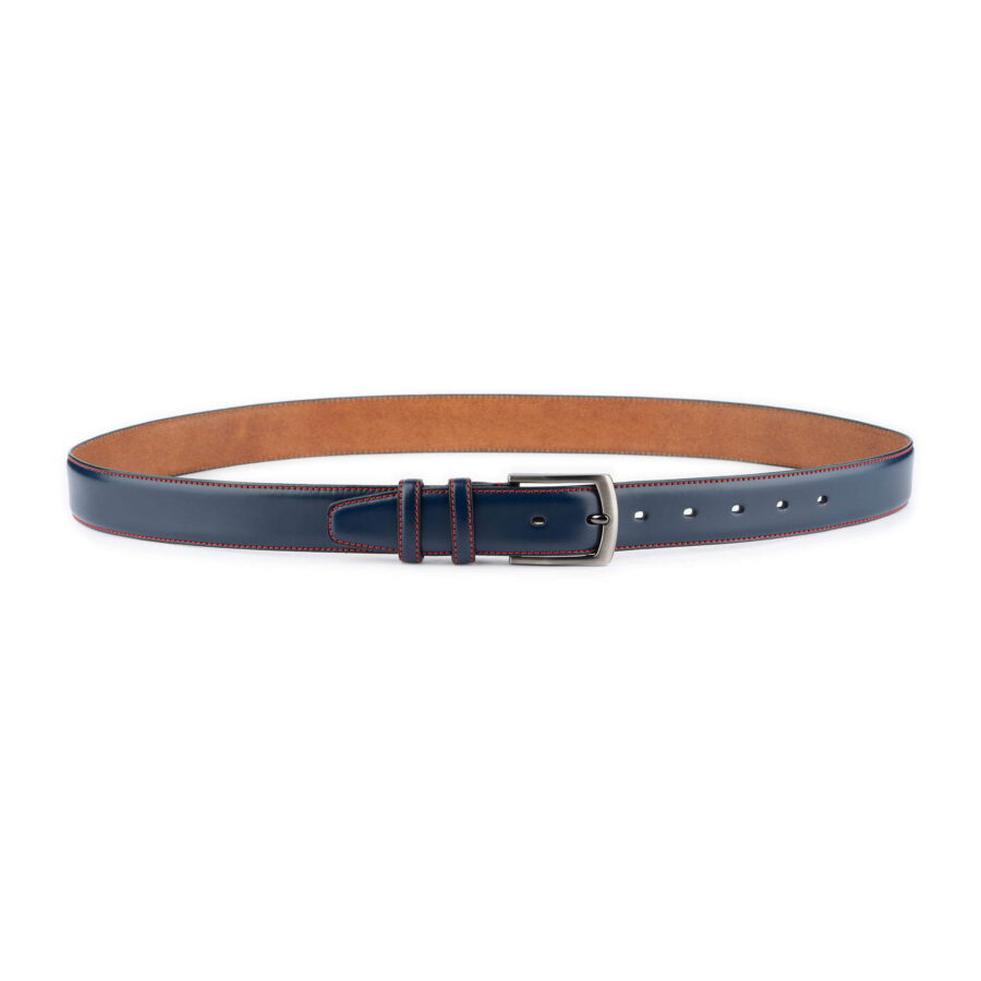 stylish mens blue leather belt with red stitching 3