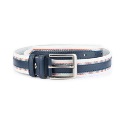 white blue stripe mens leather belt for jeans 1 WHIBLU40STRJEA