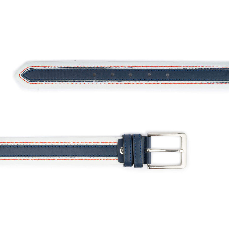 white blue stripe mens leather belt for jeans 2