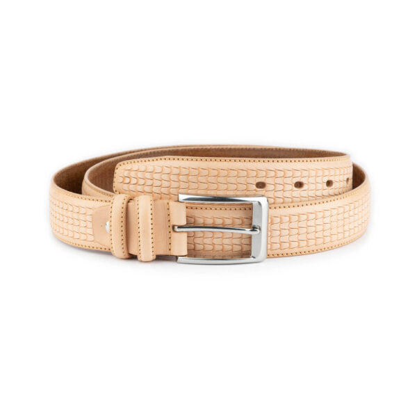 Embossed Mens Beige Belt Natural Leather 1 NATEMB3543BEIAML 1