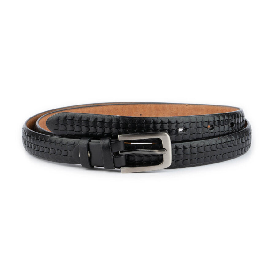 black embossed thin leather belt unique design 1 BLAEMB2041UNIAML 1