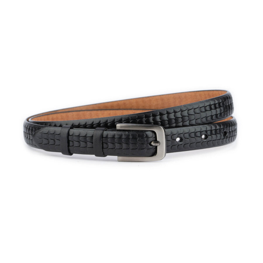 black embossed thin leather belt unique design 2041 2