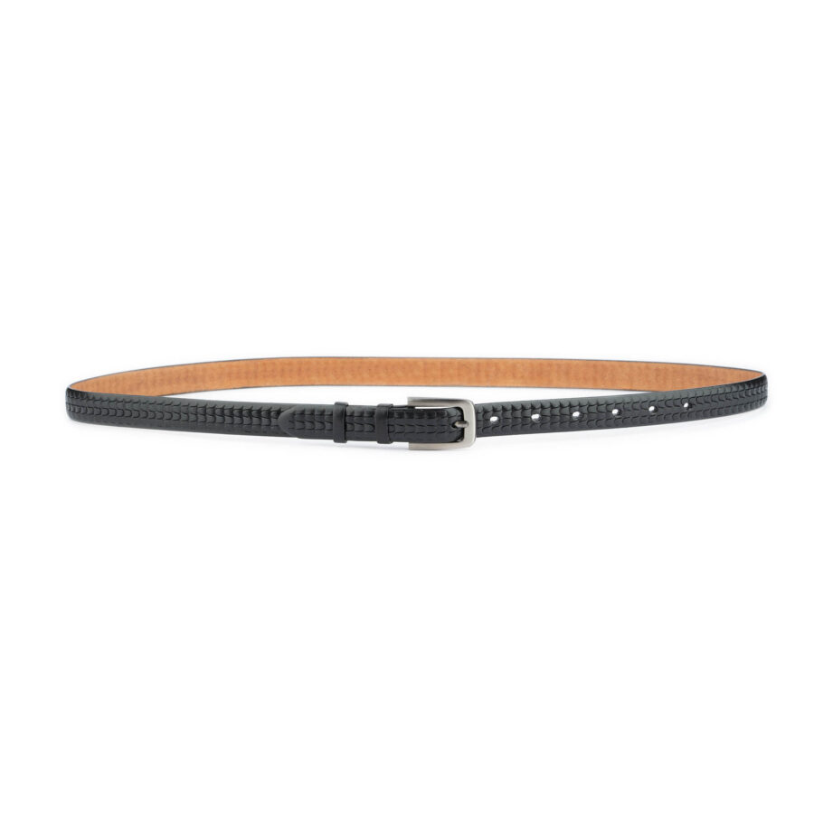 black embossed thin leather belt unique design 2041 6