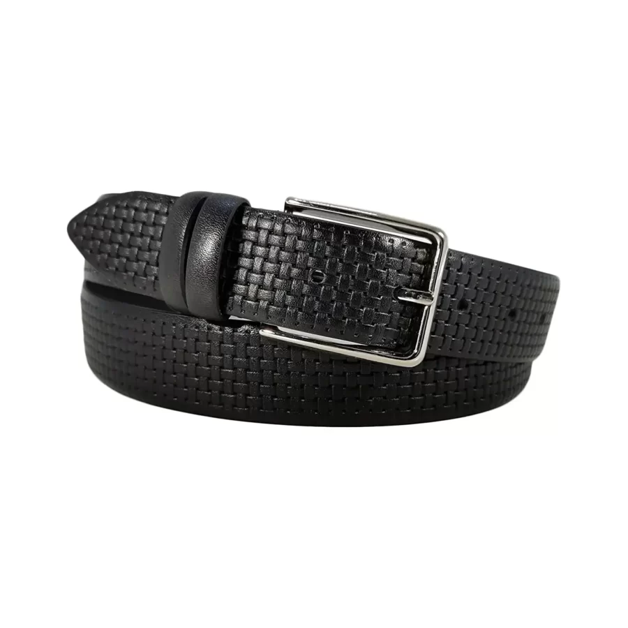 black leather belt for suit check emboss BLALAS35NRD7971NAR 1