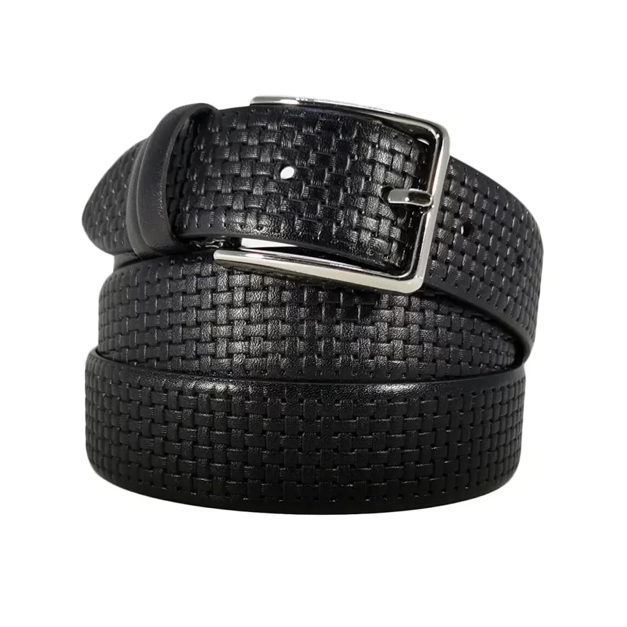 black leather belt for suit check emboss BLALAS35NRD7971NAR 2