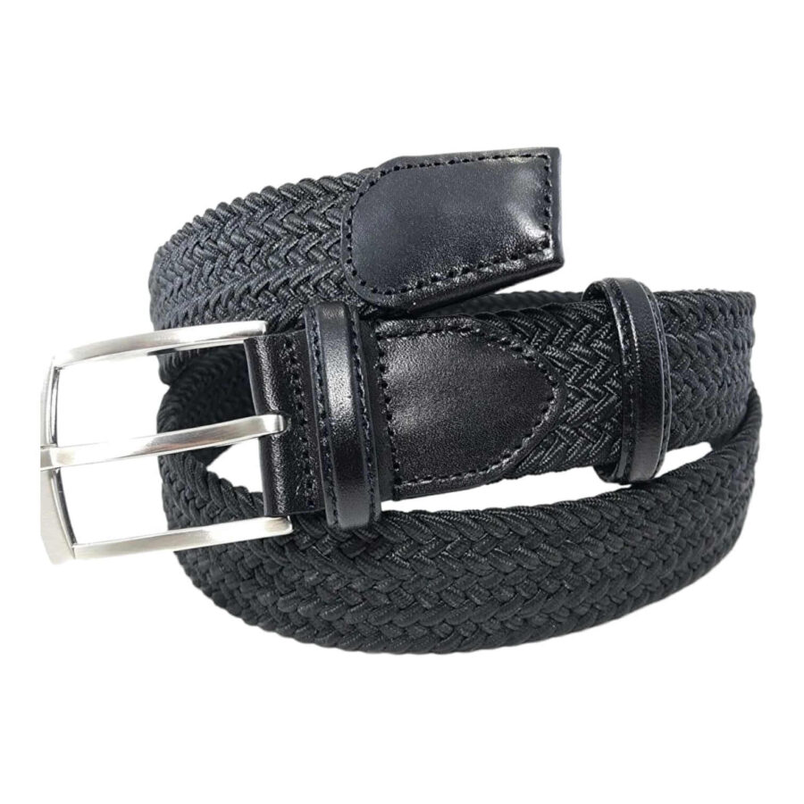 black mens stretchy belt cotton leather 1 BLALTH6549848WOVGIR35 1