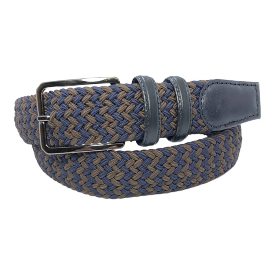 blue brown mens stretchy belt cotton leather 1 BROBLU6549848WOVGIR35 1