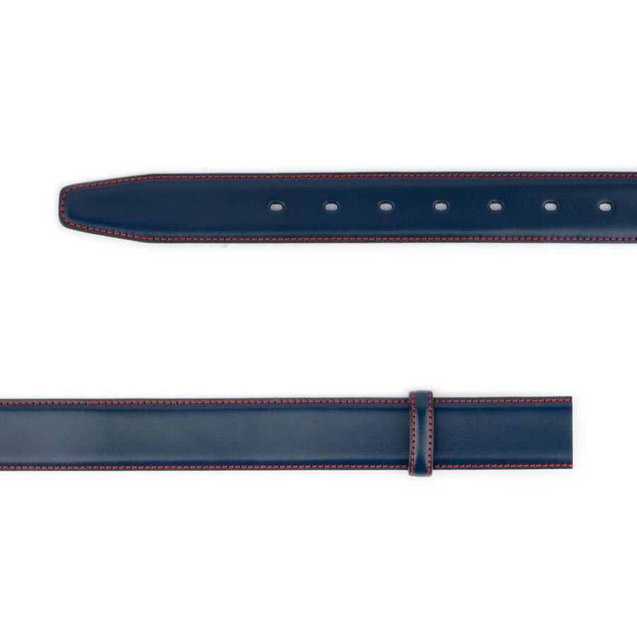 blue leather strap for belt with red stitching 2