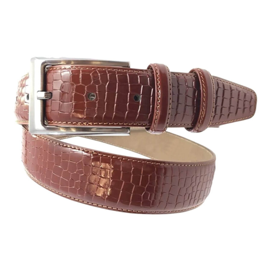 brown patent leather belt croco embossed 6654789 2