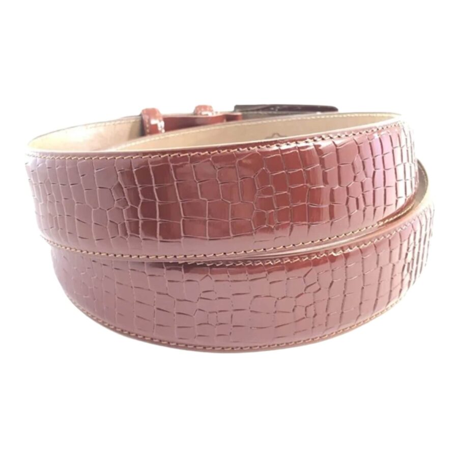 brown patent leather belt croco embossed 6654789 3