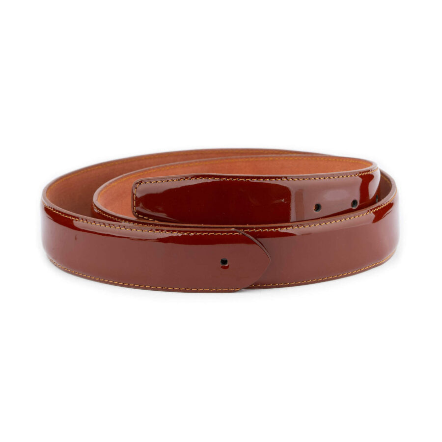 brown patent leather replacement belt strap with hole 1 COGPAT35HOLTSMO