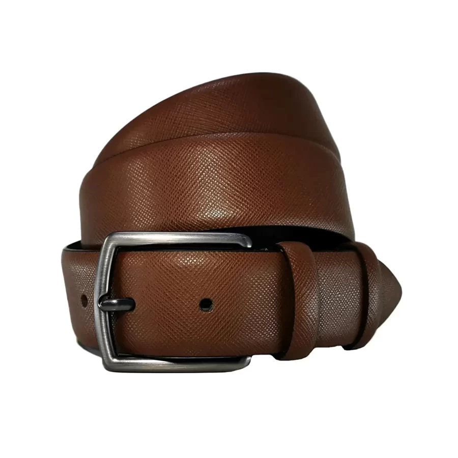 brown saffiano leather belt for mens suit SAFBRO35NRD0372NAR 1