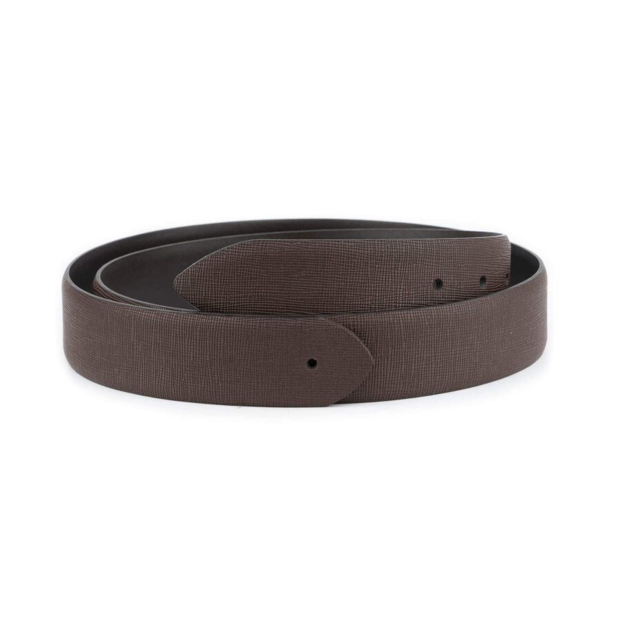 brown saffiano leather mens belt strap for buckles 1 BROSAF35HOLNRD