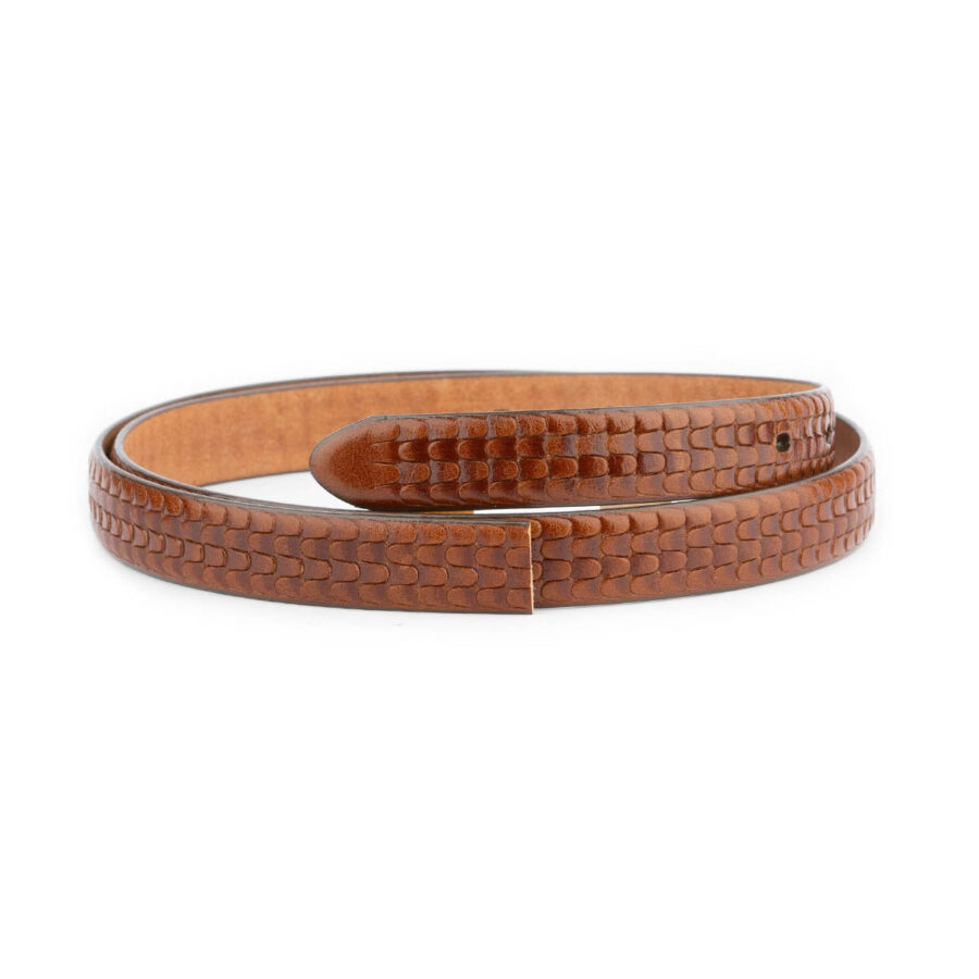 brown thin belt strap replacement embossed leather 1 COGEMB2044CUTAML