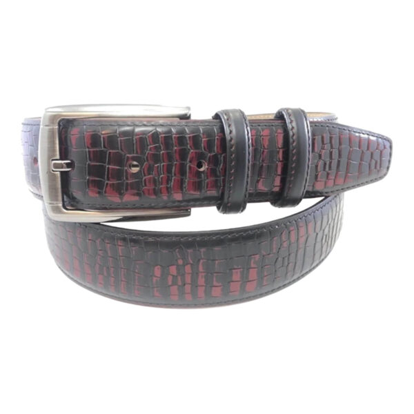 burgundy black croco embossed mens belt 1 BURCRO6654789EMBGIR35 1