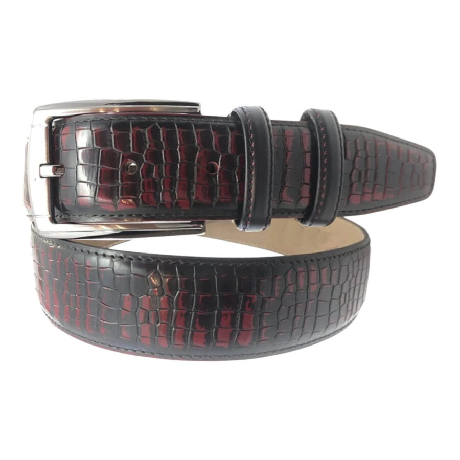 burgundy black croco embossed mens belt 6654789 3