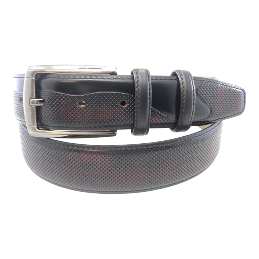 burgundy black perforated leather belt for men 1 PERBUR7452369BLAGIR35 1