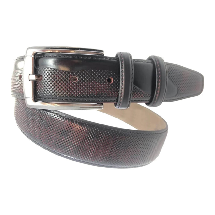 burgundy black perforated leather belt for men 7452369 3