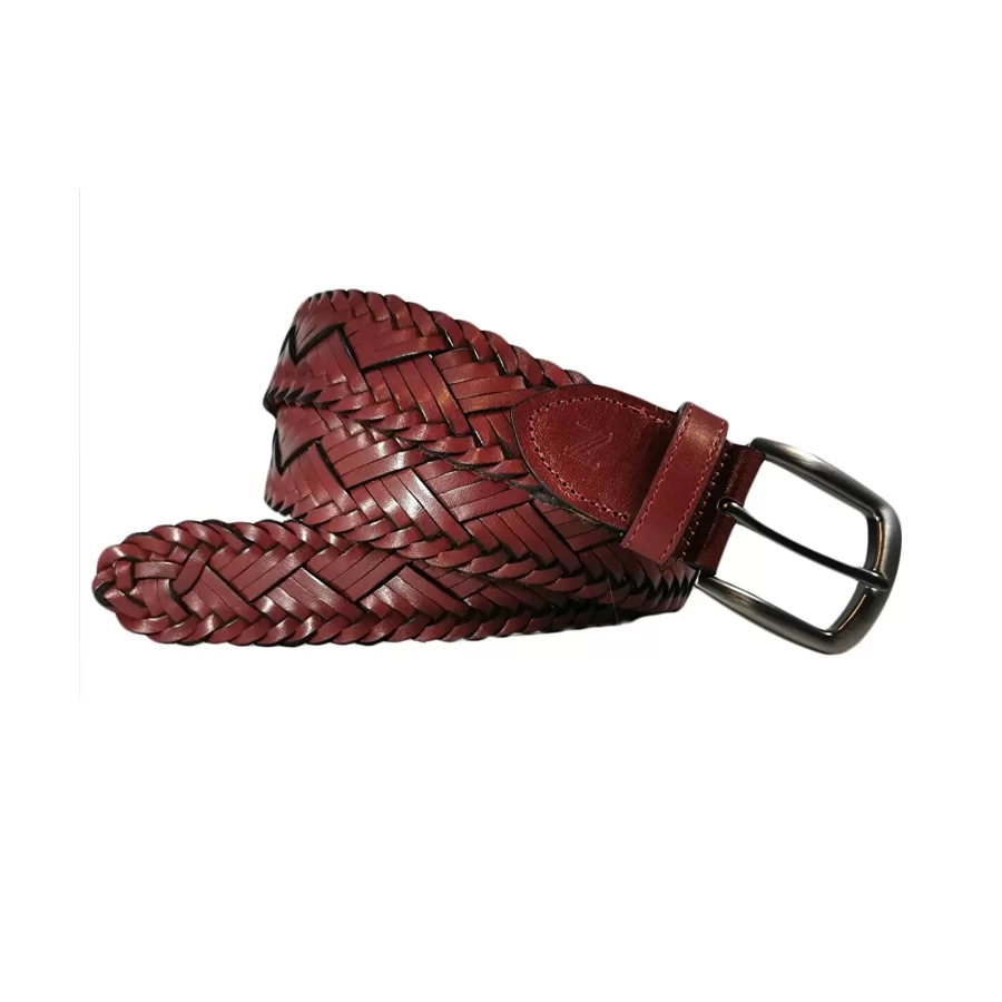 burgundy leather mens woven belt BURWOV35NRDK026TBRANAR 1