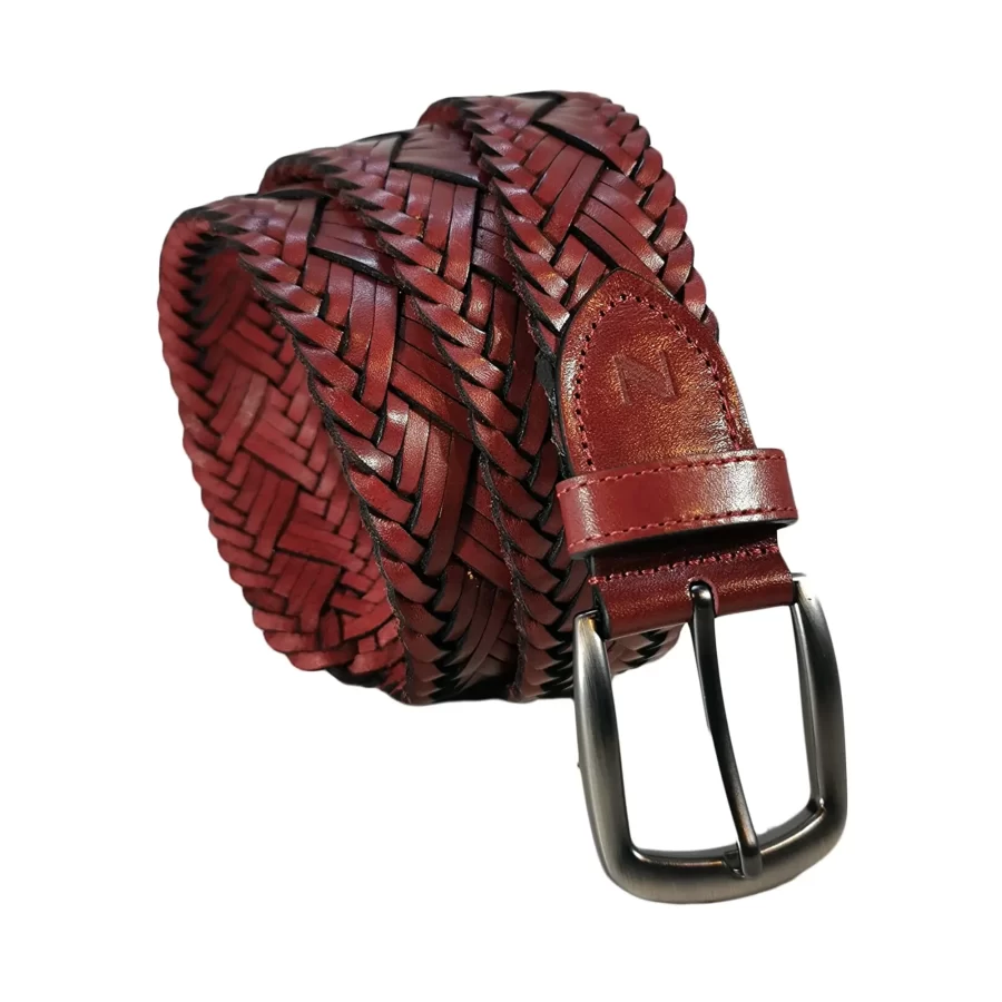 Buy Burgundy Leather Mens Woven Belt - LeatherBeltsOnline.com
