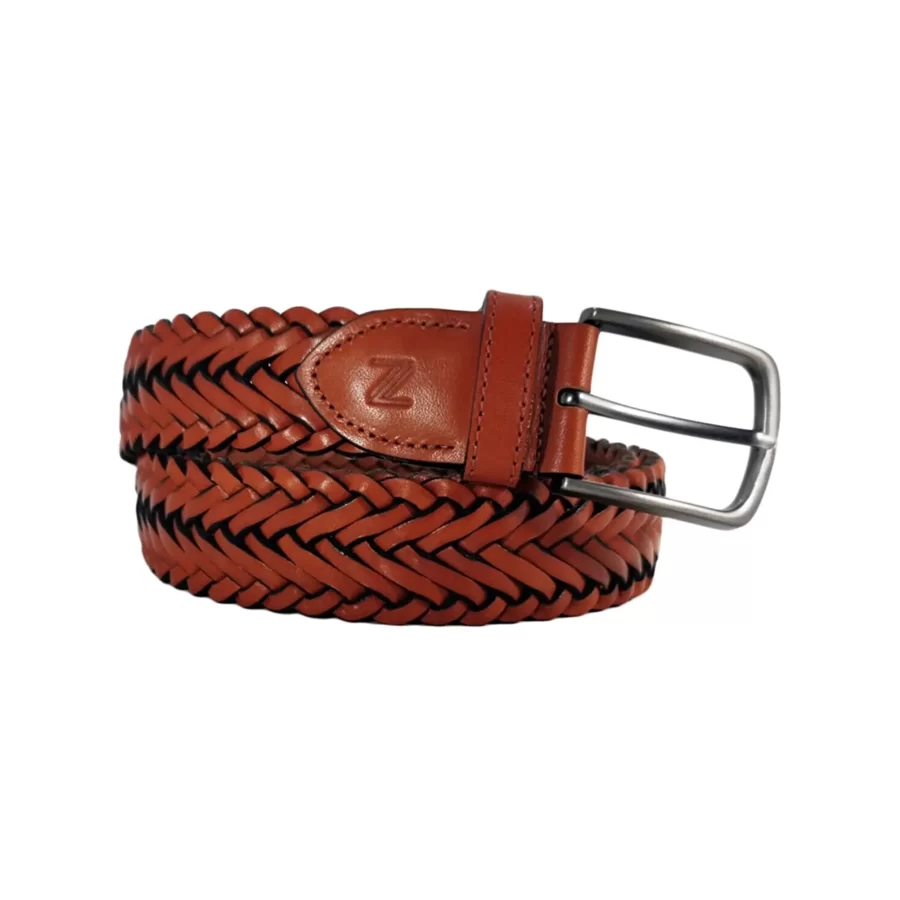 cognac brown leather mens woven belt COGBRO35NRDK033TBRANAR 1