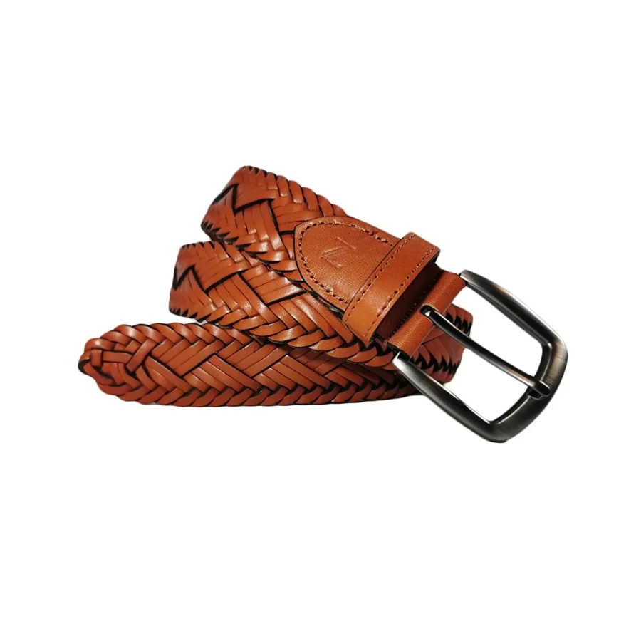 cognac brown mens woven belt COGBRO35NRDK026TBRANAR 1