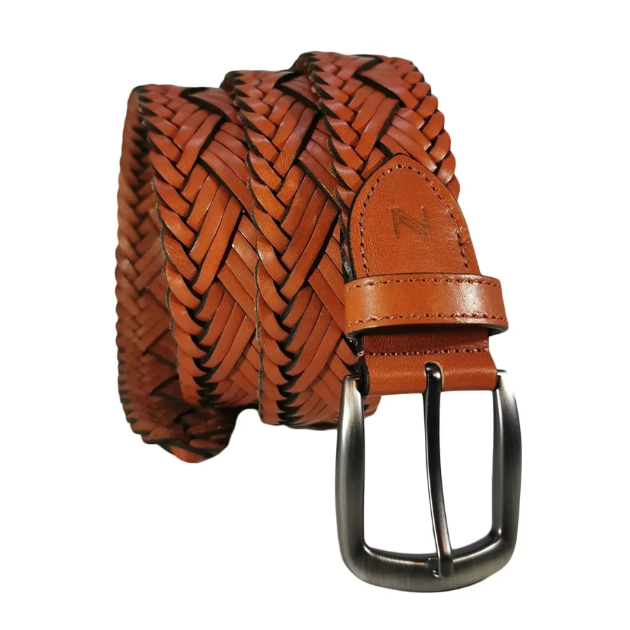 cognac brown mens woven belt COGBRO35NRDK026TBRANAR 2