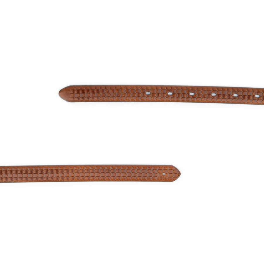 cognac embossed belt strap thin leather with pre made hole 2