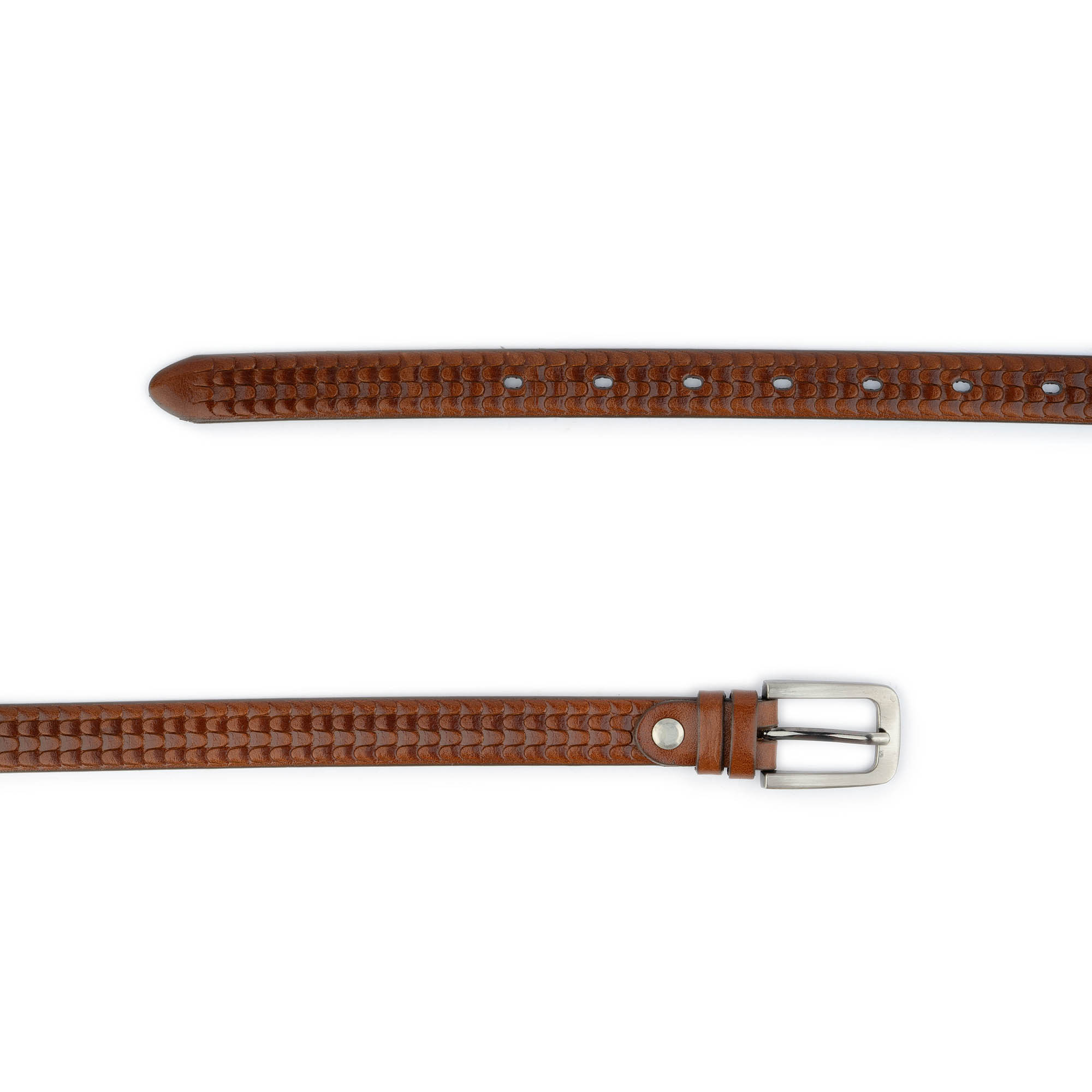 Buy Cognac Embossed Thin Leather Belt - Unique Design