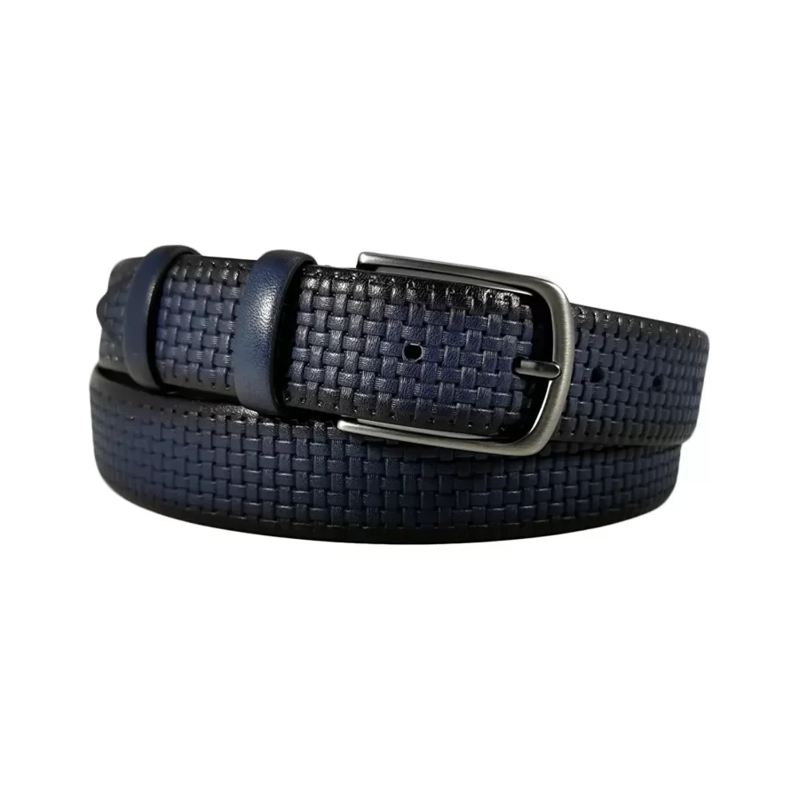 dark blue leather belt for suit check emboss DBRLUS35NRD7971NAR 1