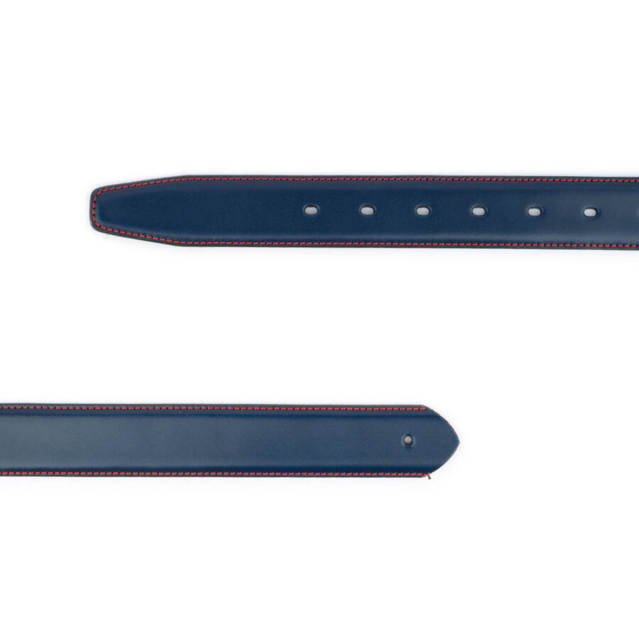 dark blue leather strap for belt with red stitching 2