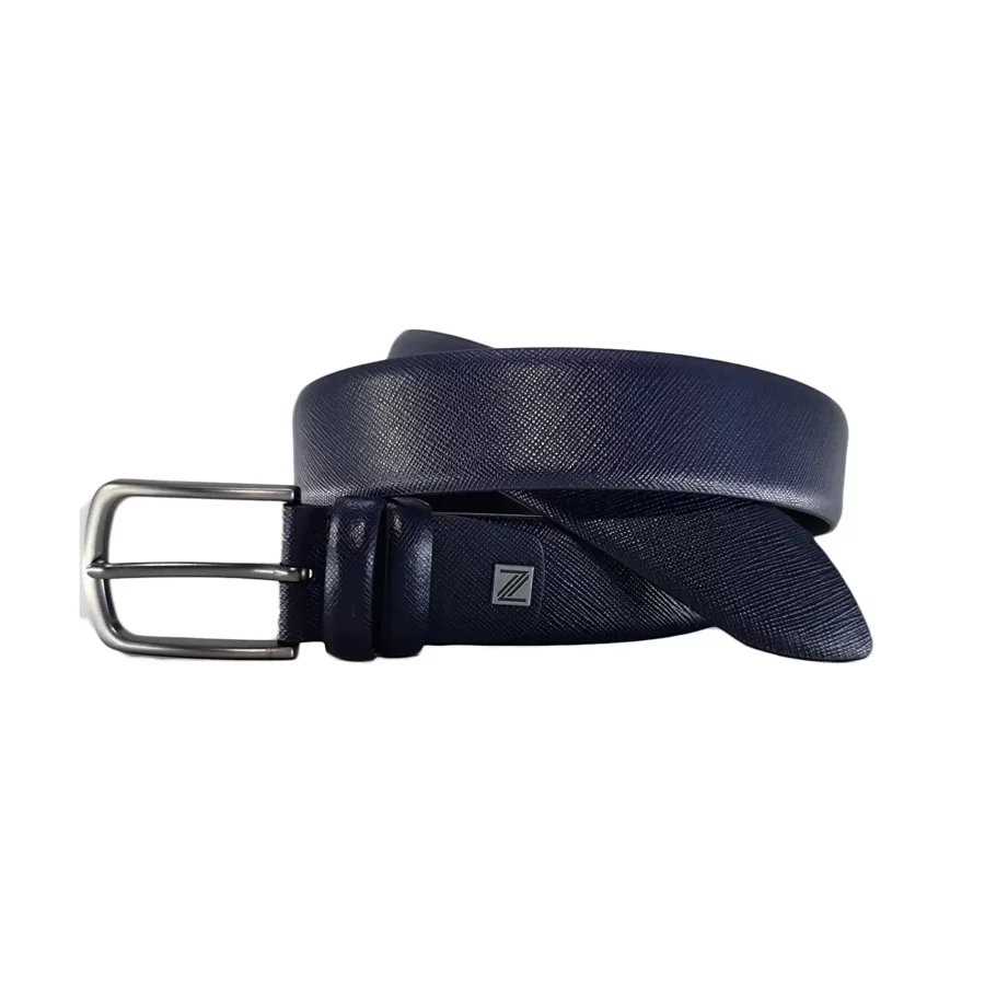 dark blue saffiano leather belt for mens suit SAFDBL35NRD3036NAR 1