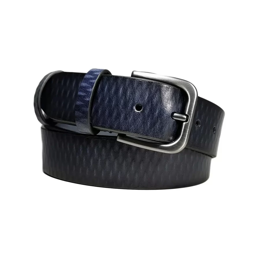 dark blue textured belt for mens jeans TEXBLU40NRD0381NAR 1