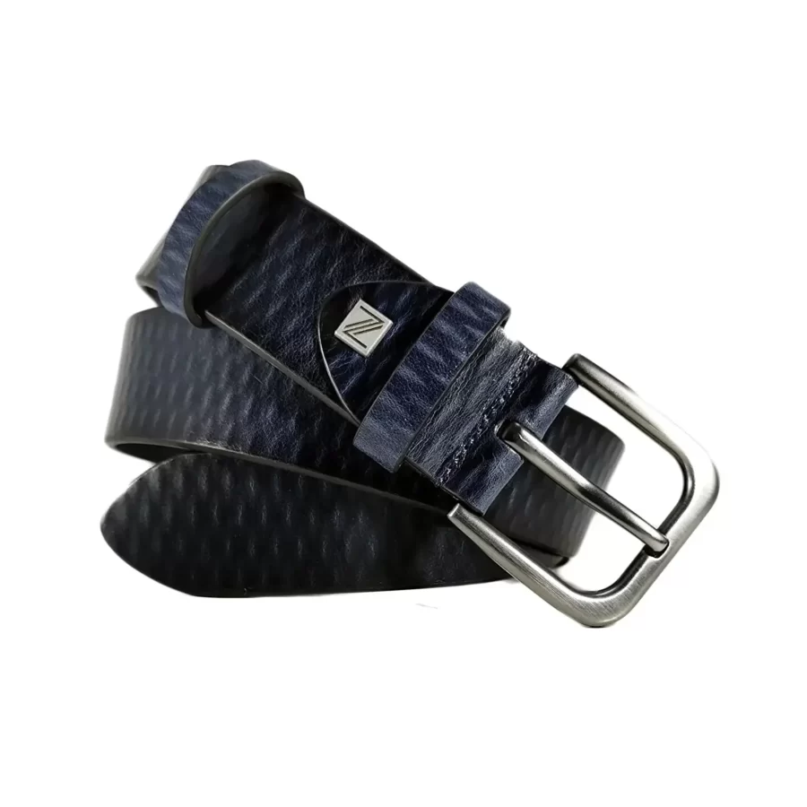 dark blue textured belt for mens jeans TEXBLU40NRD0381NAR 2