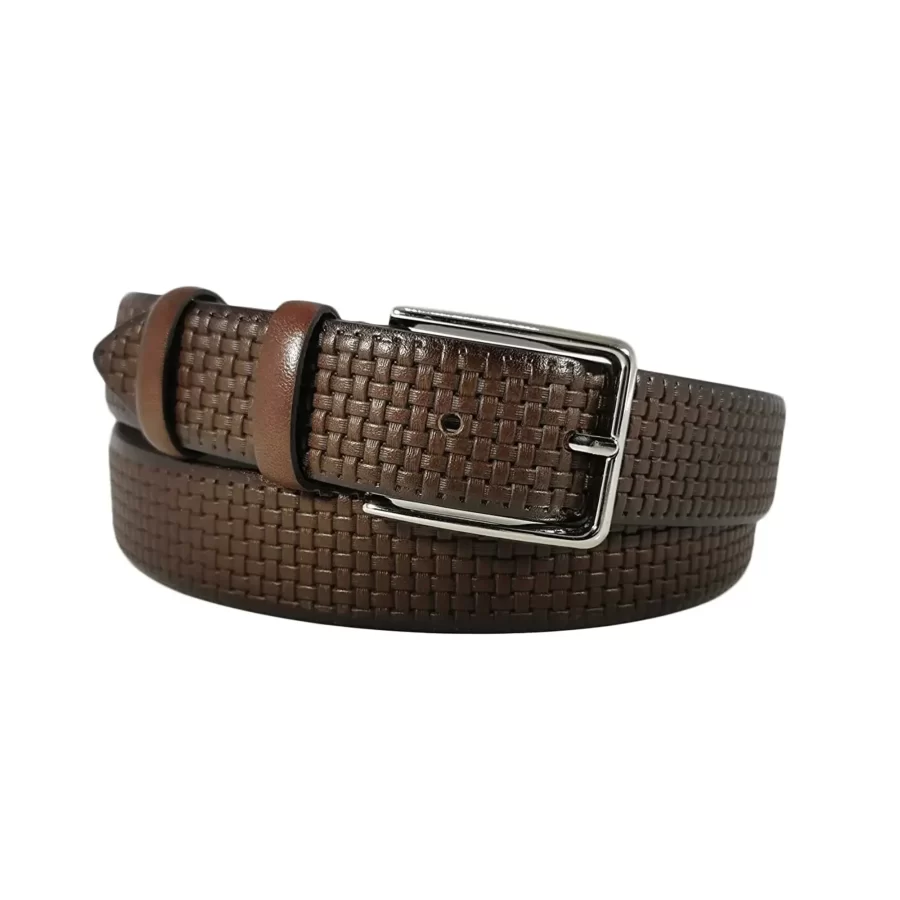 dark brown leather belt for suit check emboss DBRLAS35NRD7971NAR 1