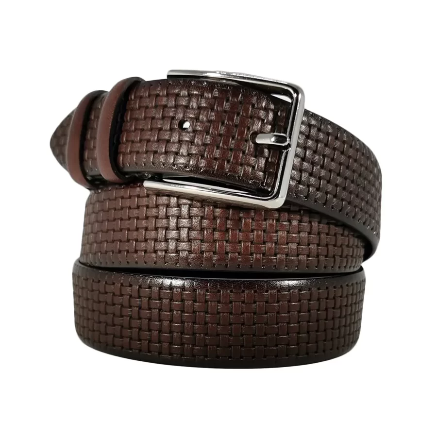 dark brown leather belt for suit check emboss DBRLAS35NRD7971NAR 2