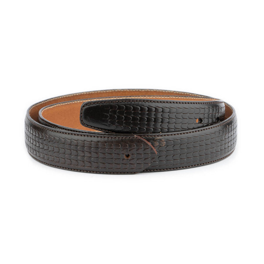 dark brown replacement belt strap embossed leather 1 EMBBRO3542HOLAML