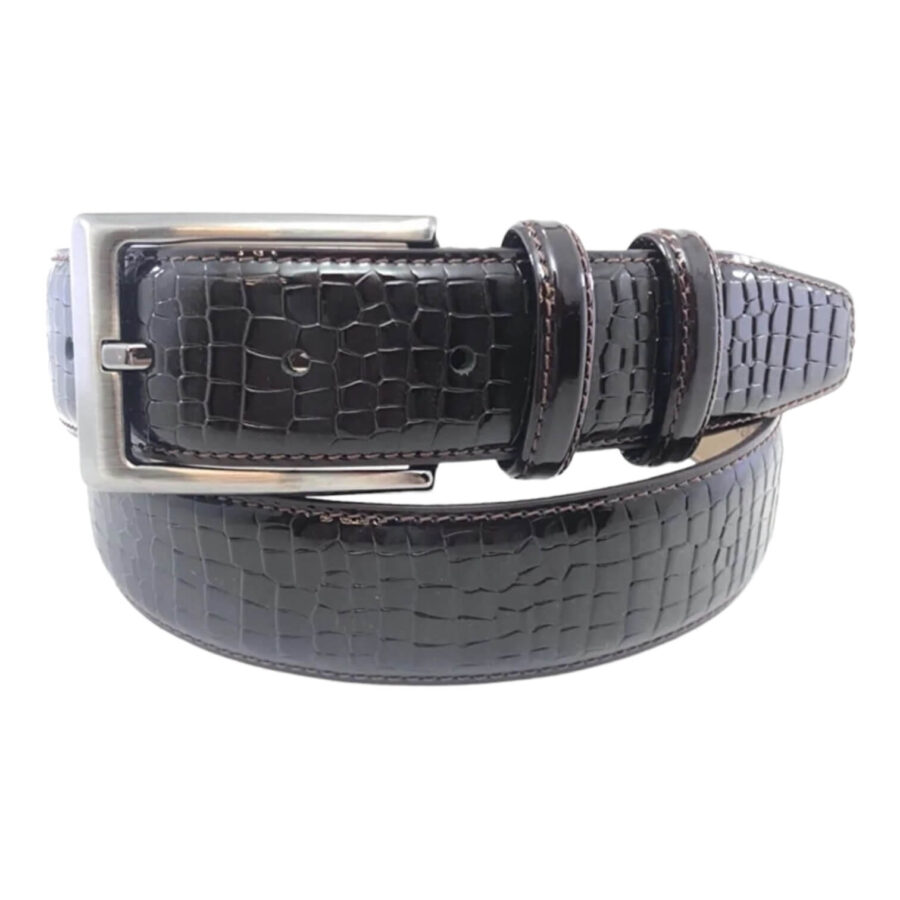 dark burgundy patent leather belt croco emboss 1 BURCRO6654789DARGIR35 1