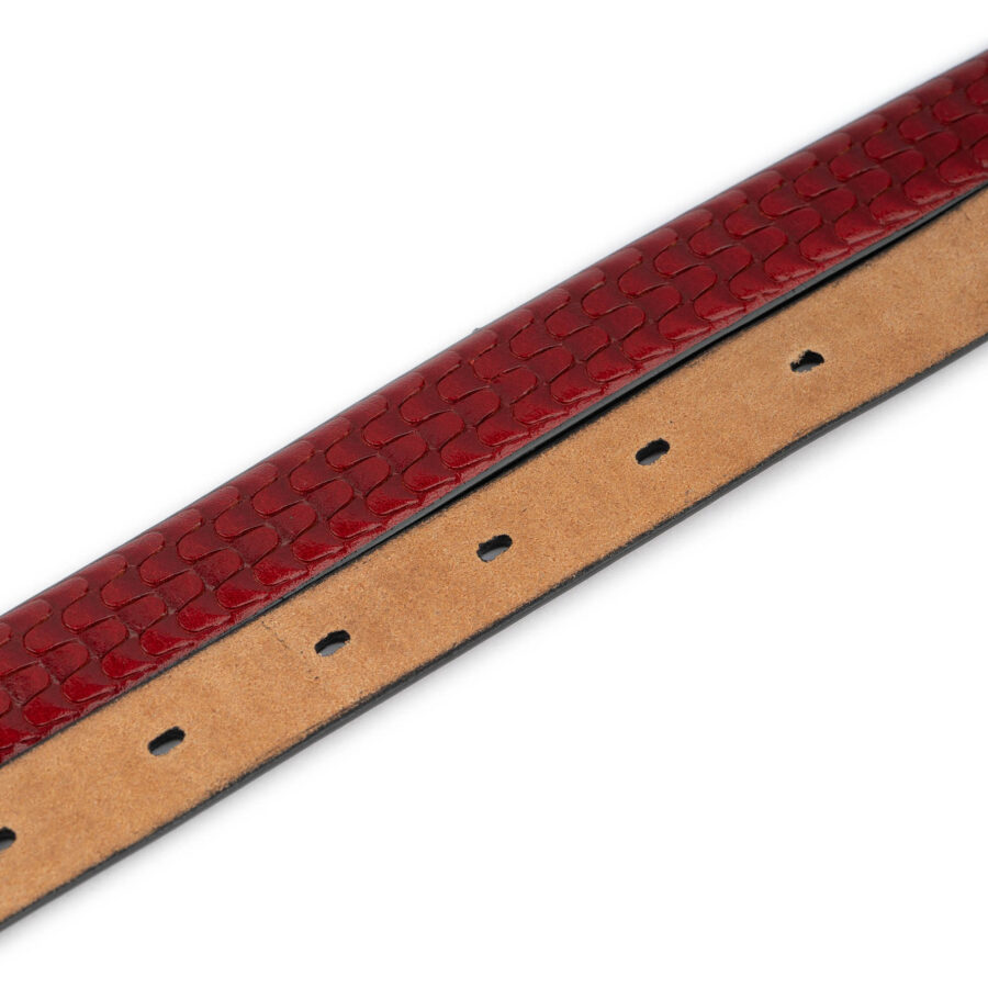 dark red embossed thin leather belt unique design 2042 2