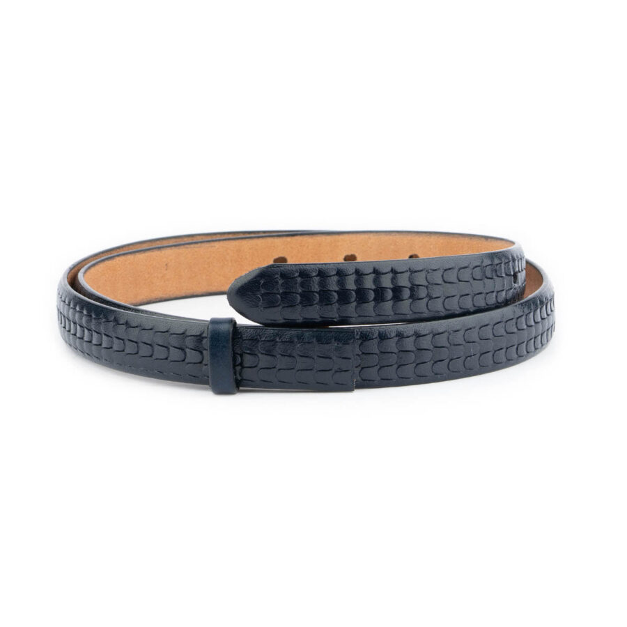 embossed dark blue leather strap belt replacement 1 DRKBLU2045CUTAML