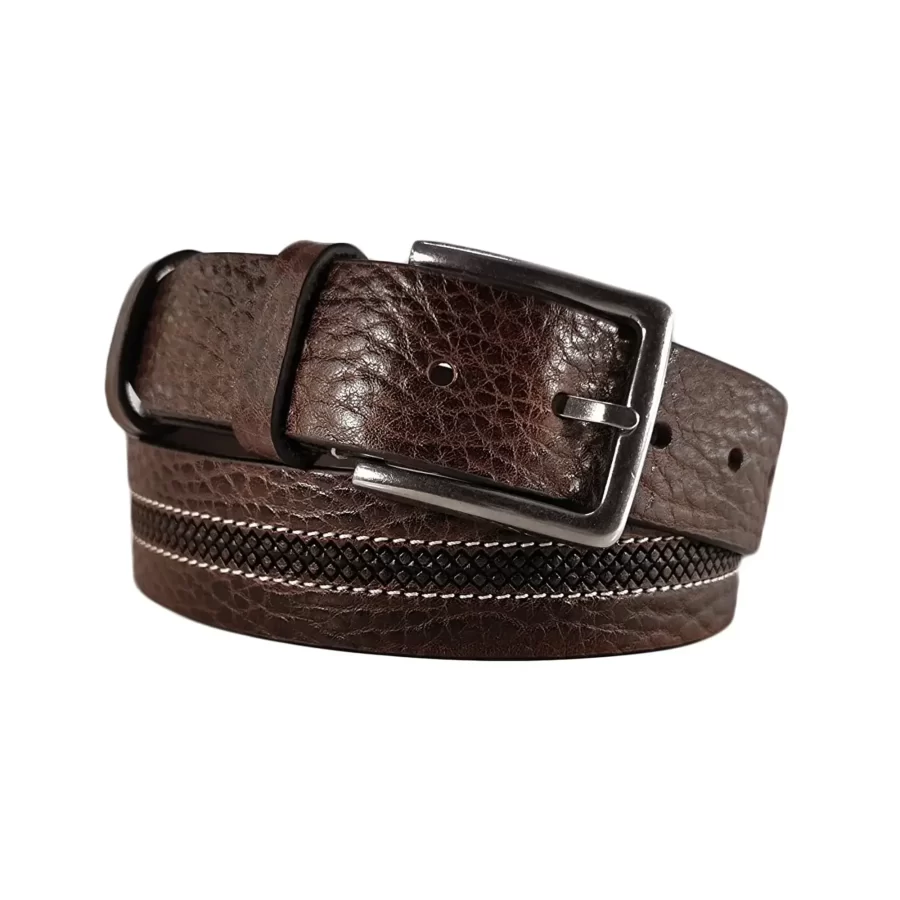 laser cut stripe mens belt for jeans brown DBRLAS40NRD7400NAR 1