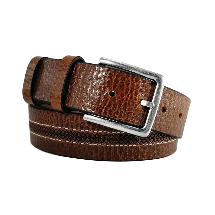 laser cut stripe tan mens belt for jeans TANLAS40NRD7400NAR 1