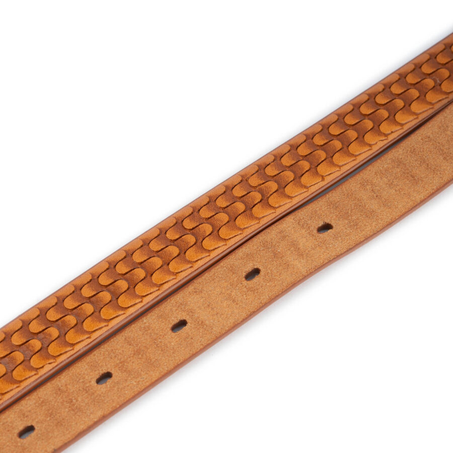 light brown embossed belt strap thin leather pre made hole 2