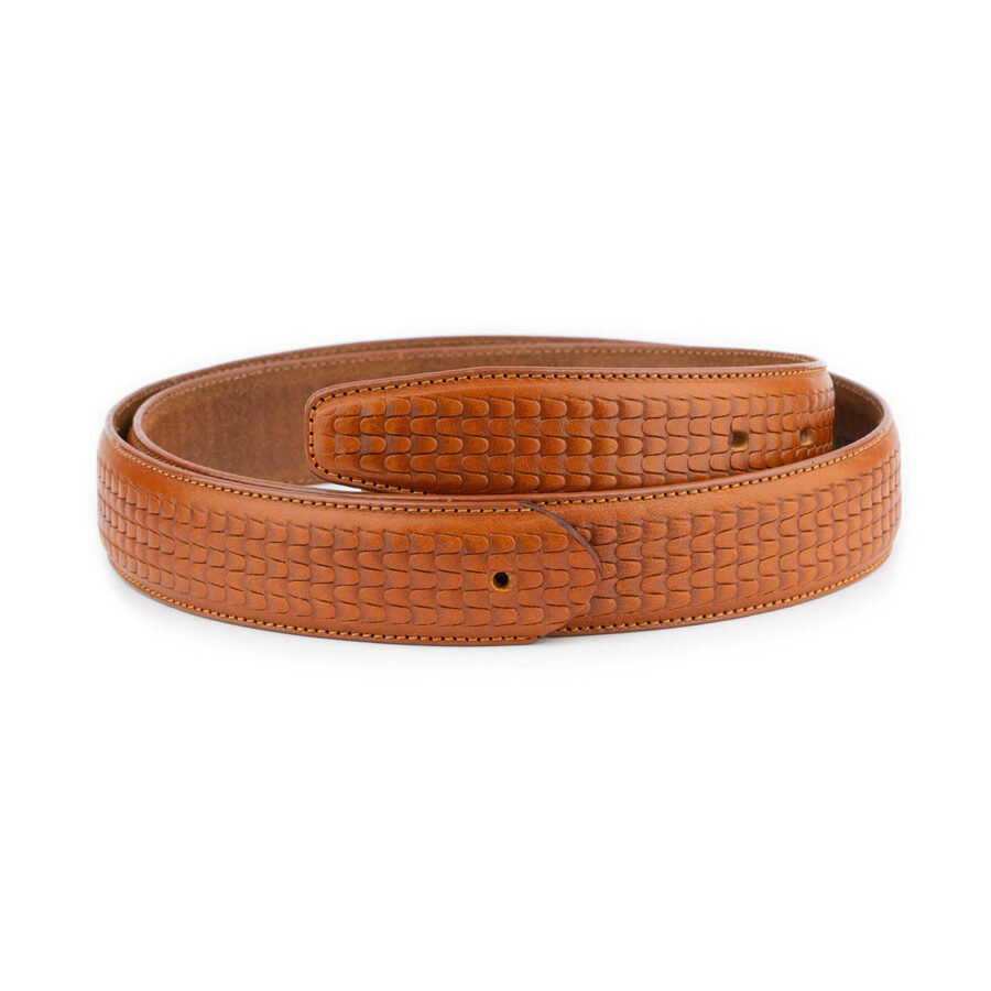 light brown leather strap for belt embossed with hole 1 EMBLIG3541HOLAML