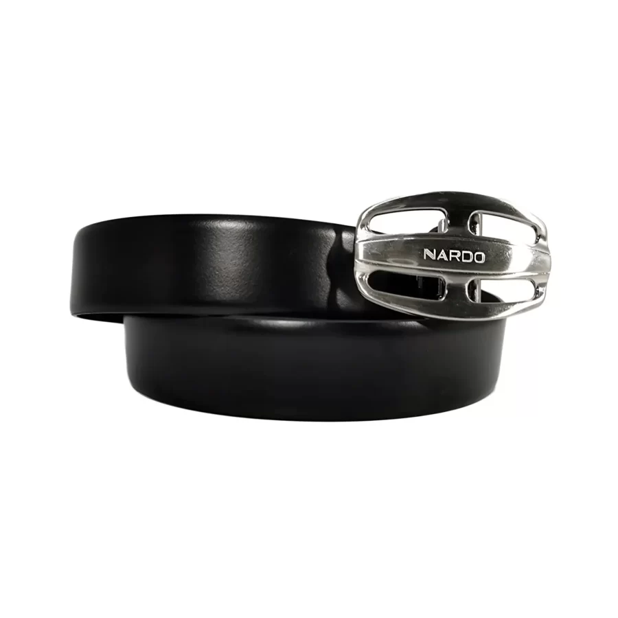 mens belt for jeans black leather rounded buckle BLASMO35KS01NAR 3