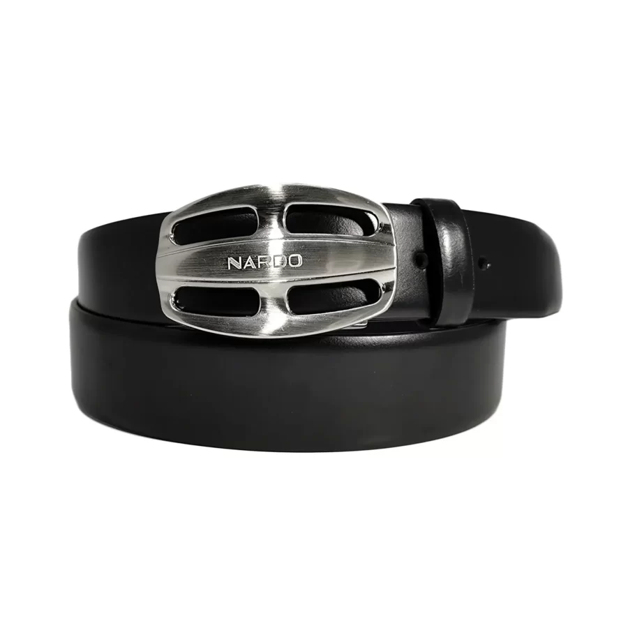 mens belt for jeans black leather rounded buckle BLASMO35KS01NAR 4