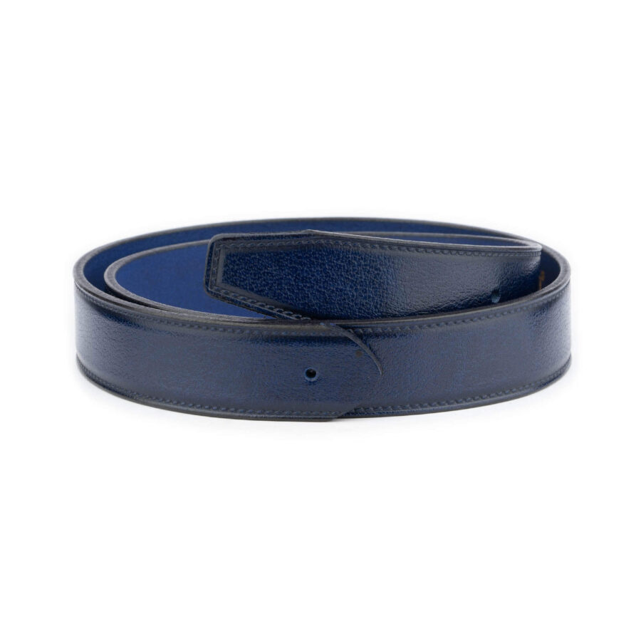 mens blue leather belt strap with premade hole 1 BLUPLA35HOLKAR