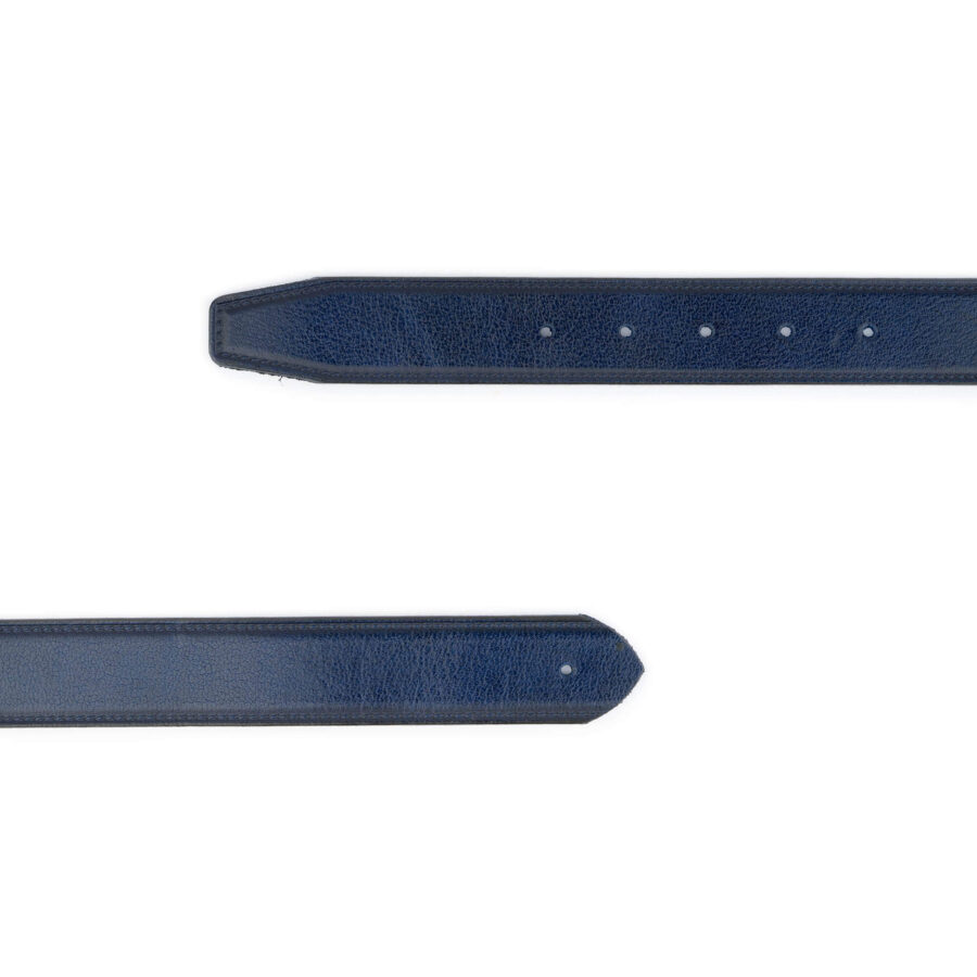 mens blue leather belt strap with premade hole 2